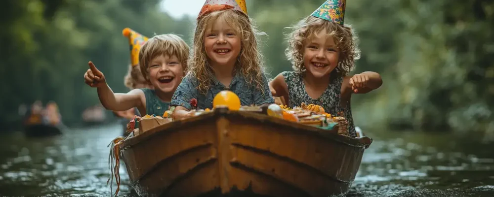Kinder haben zusammen Spaß bei einer Bootstour in Leipzig