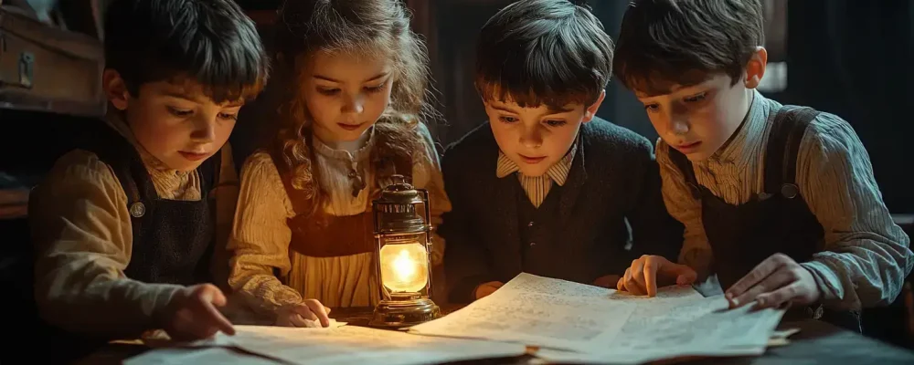Kinder beim Rätseln von einem Escape Game