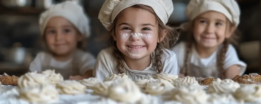 Kinder kochen zusammen beim Kindergeburtstag in Hannover indoor